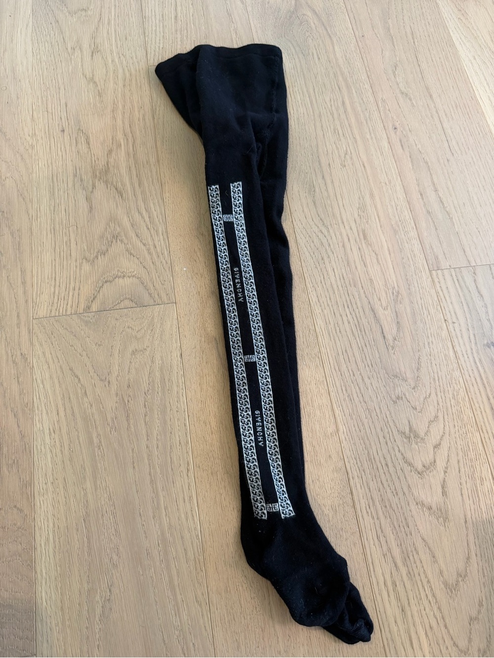 Black Knee-High Sock with Silver Vertical Stripes